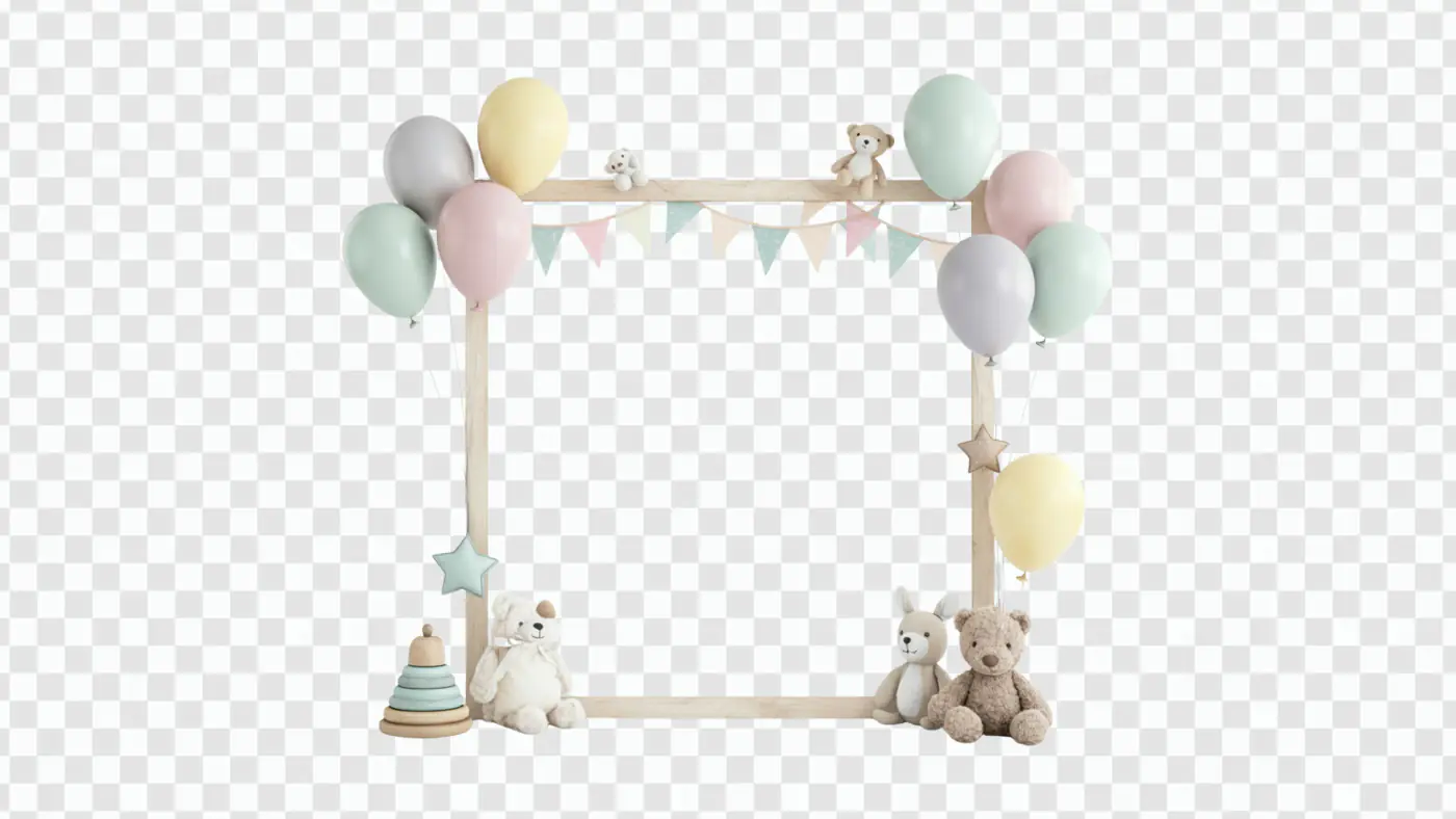 Pastel Baby Shower Frame with Toys PNG