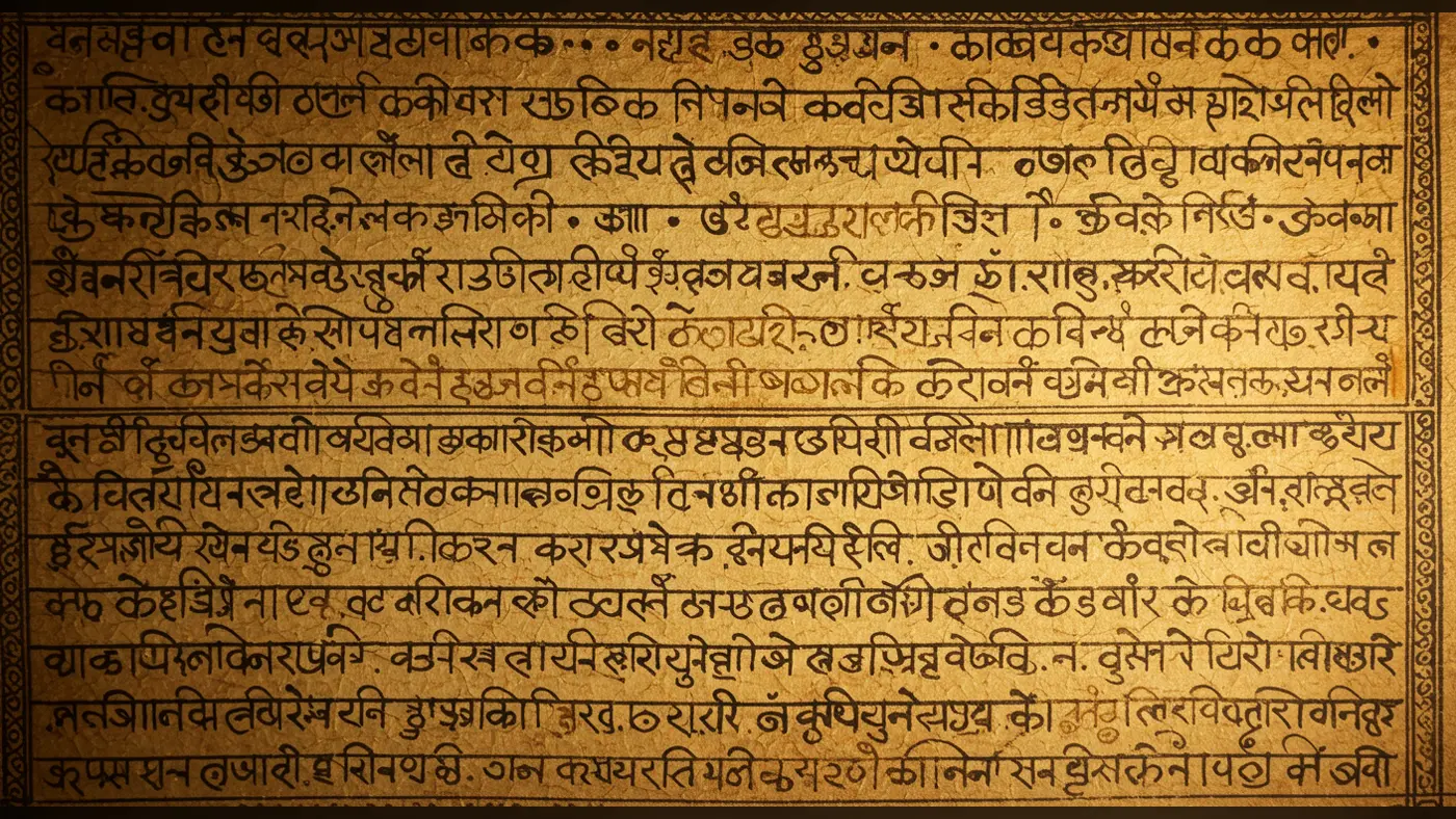 Ancient Handwritten Sanskrit Shloka on Golden Parchment | Indian Script Texture