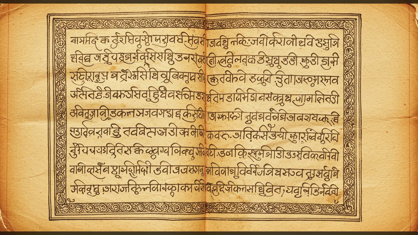Sanskrit Scripture Page with Ornate Borders | Traditional Devanagari Manuscript Design