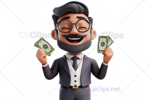 Happy Businessman 3D Avatar with Cash