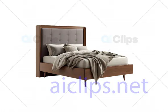 3D Modern Wooden Bed with Upholstered Headboard