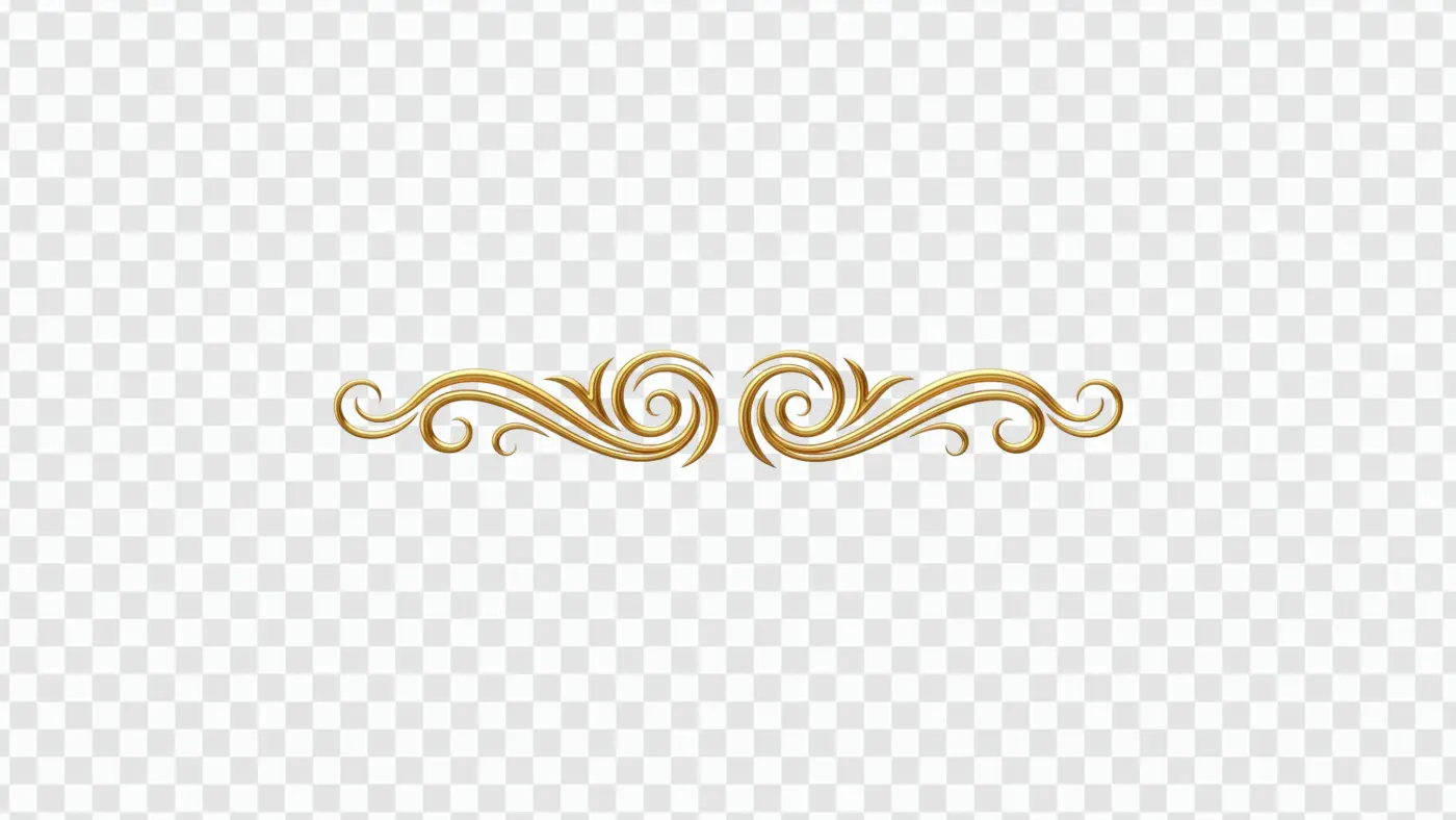 Elegant Gold Metallic Swirl Divider Ornament Clipart PNG