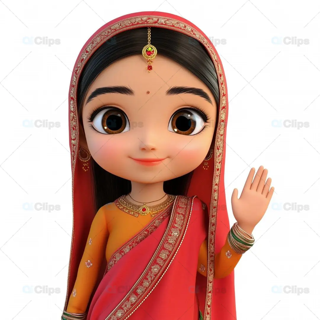 3D Indian Girl Avatar in Traditional Red Saree