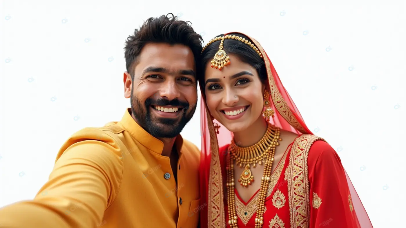 Radiant Indian Couple in Traditional Wedding Attire