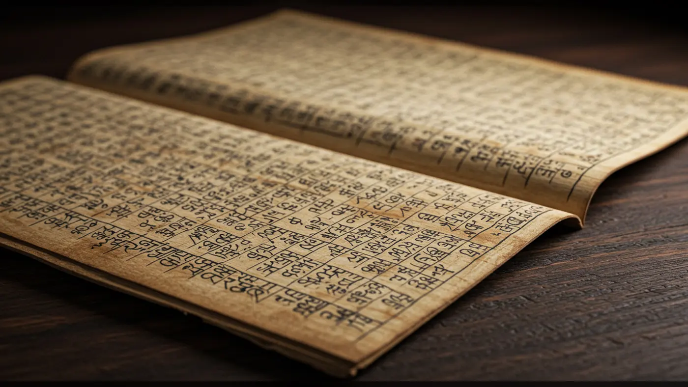 Traditional Sanskrit Scripture with Grid Layout | Ancient Indian Manuscript