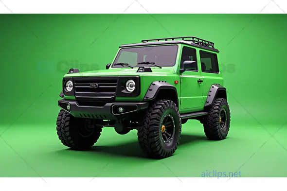 Green Off-Road SUV with Green Screen Background