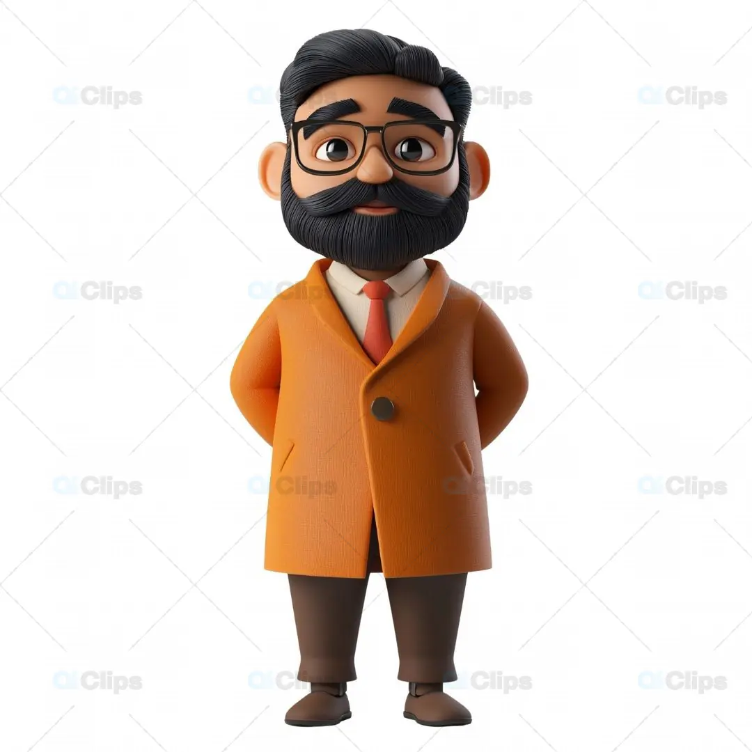 3D Indian Businessman Avatar with Orange Coat
