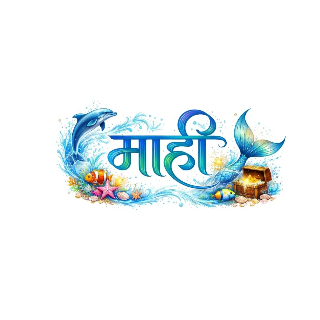 Mahi Hindi Calligraphy Underwater Ocean Theme PNG Clipart
