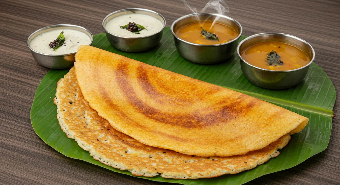 Crispy Dosa with Twin Chutneys and Double Sambar | AIClips