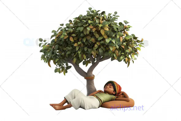 3D Cartoon Farmer Relaxing Under Tree