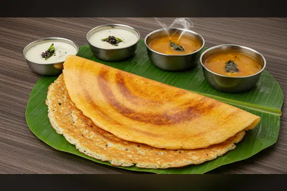Crispy Dosa with Twin Chutneys and Double Sambar | AIClips
