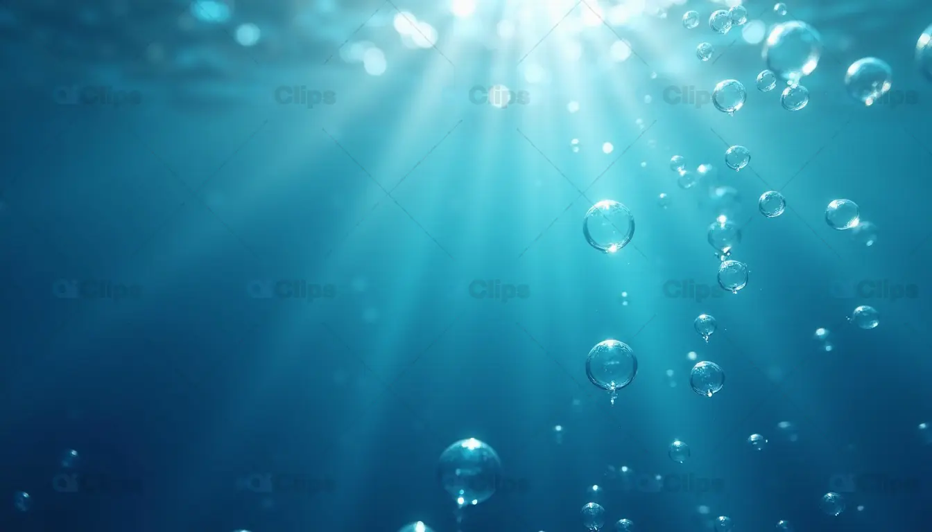 Sun Rays and Air Bubbles Underwater Scene