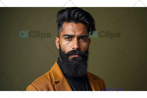 Bearded Man in Brown Jacket with Intense Gaze