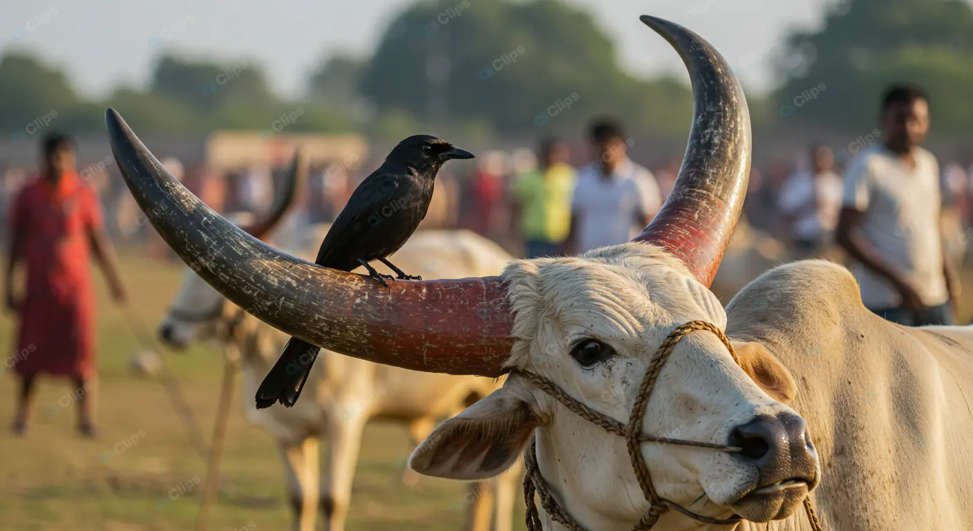 Cow and Crow: Rural Indian Scene