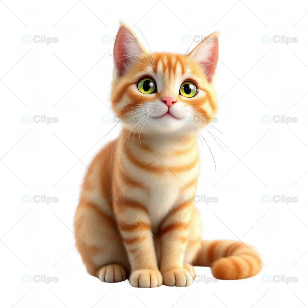 3D Cute Orange Tabby Kitten Model – Realistic Cat Illustration