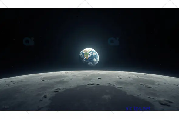 Earth Rising Above Lunar Horizon