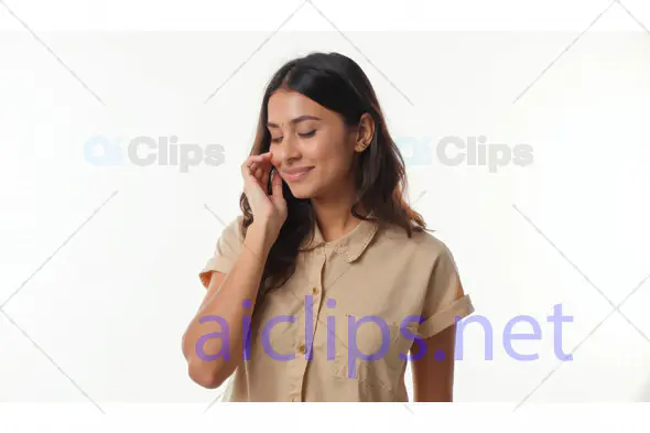 Woman Smiling with Shy Gesture