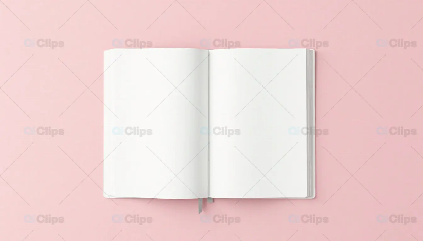 Open Blank Notebook with Ribbon on Pink Background