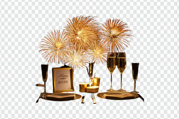 Glamorous 2026 Fireworks Champagne Celebration PNG Clipart