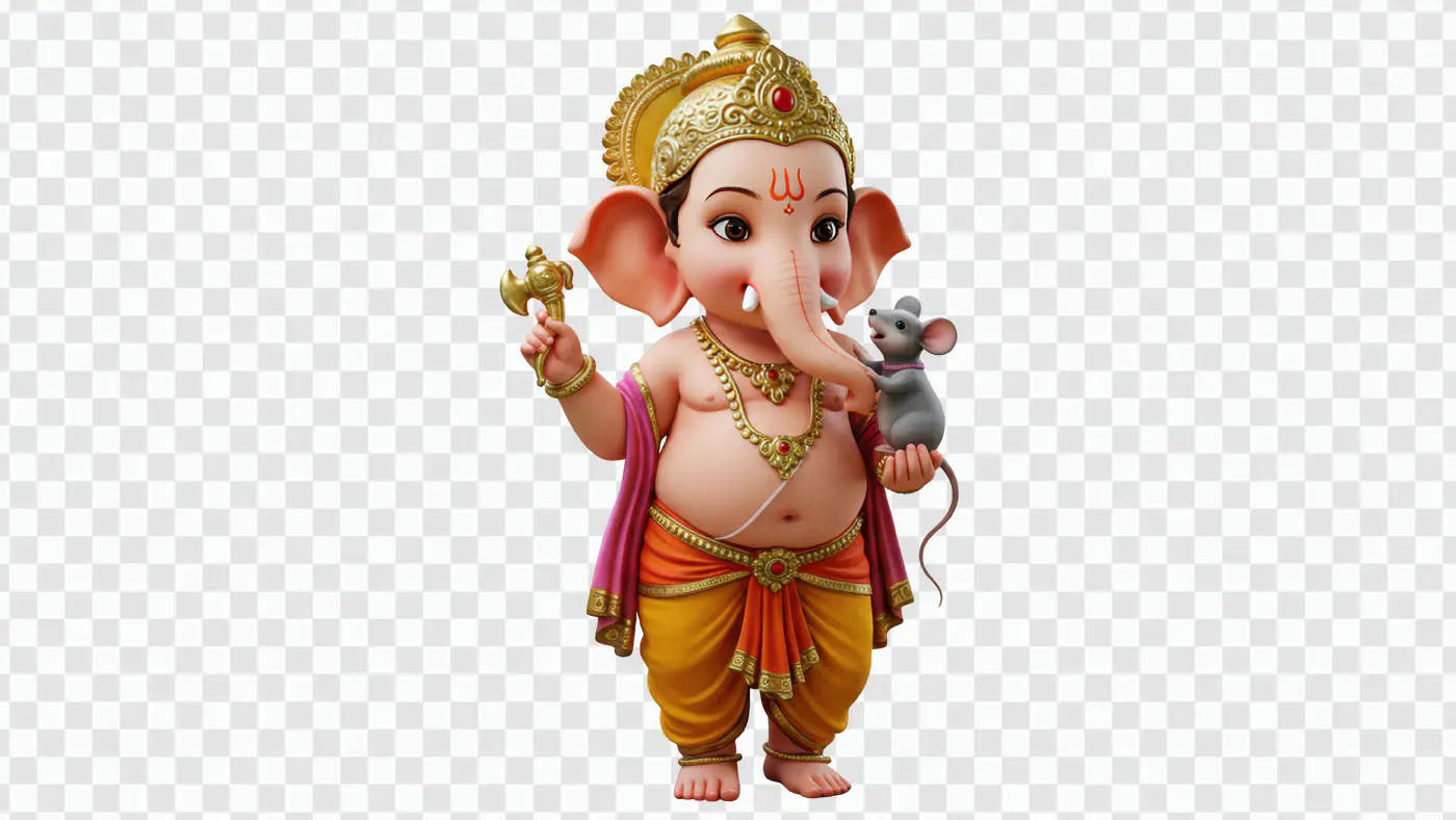 Adorable Baby Ganesha with Mouse Friend PNG