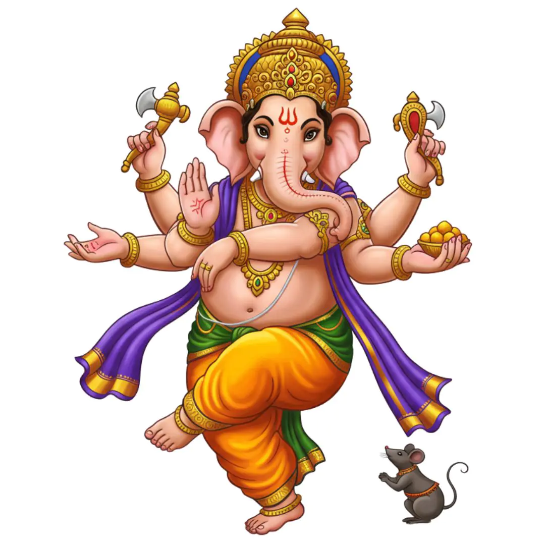 Colorful Dancing Ganesha with Mouse Companion PNG