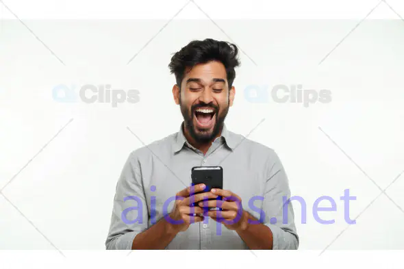 Excited Man Reacting to Smartphone