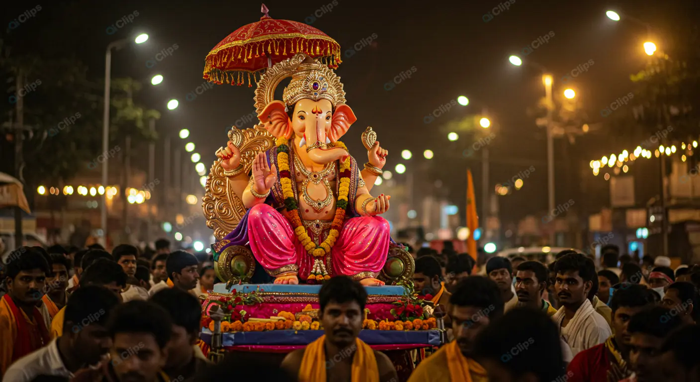 Illuminated Ganesha Procession at Night
