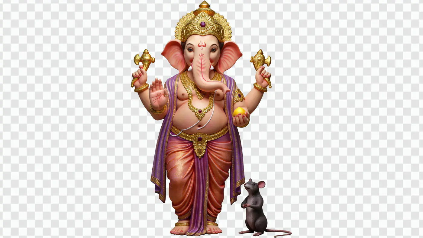 Ganesha Deity with Mouse Companion PNG Clipart