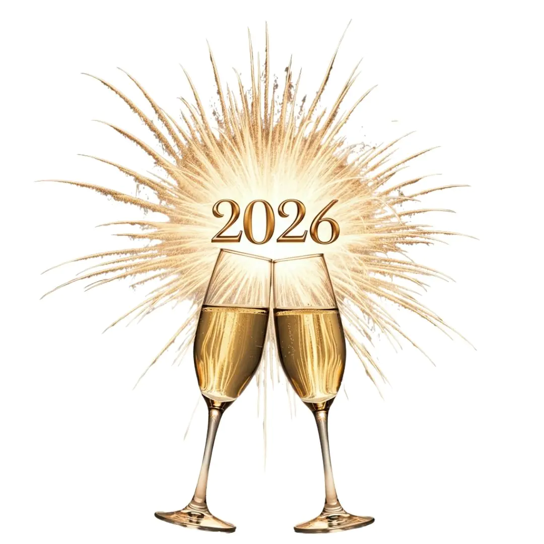 Shimmering 2026 Champagne Toast Fireworks PNG