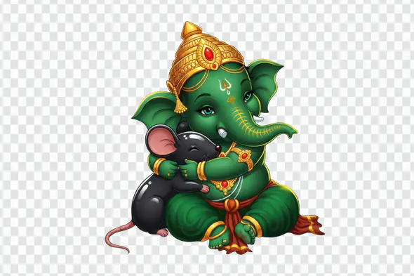 Baby Ganesha hugging mouse deity PNG clipart