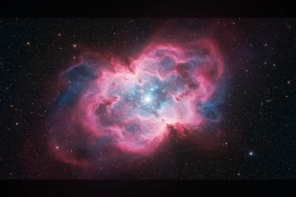 Bright Stellar Nebula – Radiant Pink and Cyan Starburst in Deep Space