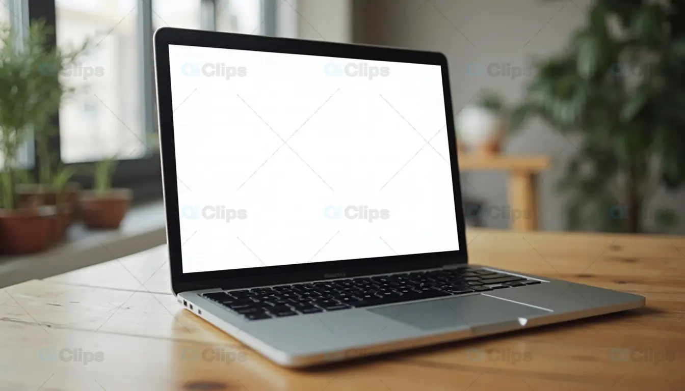 Blank Laptop Screen in Minimalist Workspace