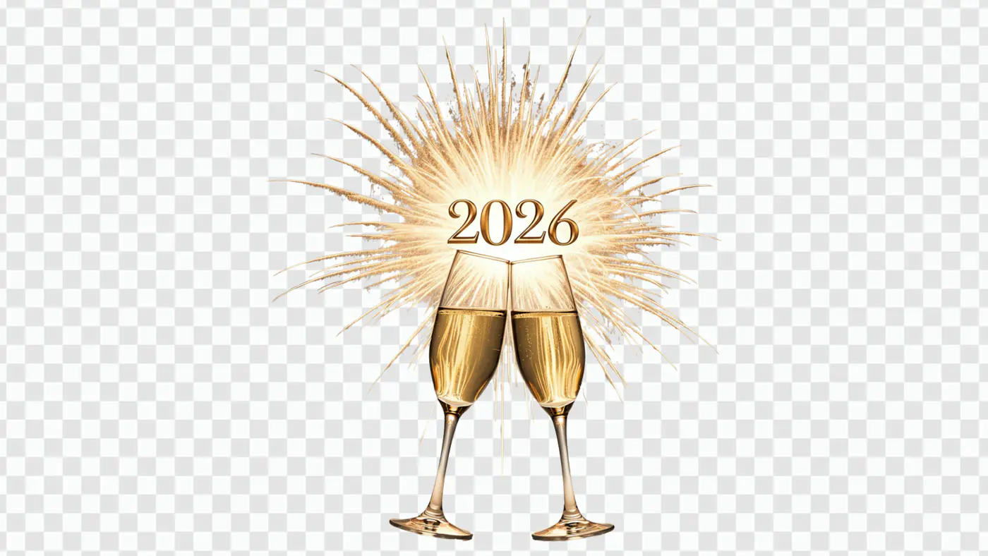 Shimmering 2026 Champagne Toast Fireworks PNG