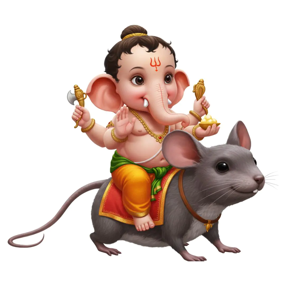 Baby Ganesha Riding Mouse Companion PNG Clipart