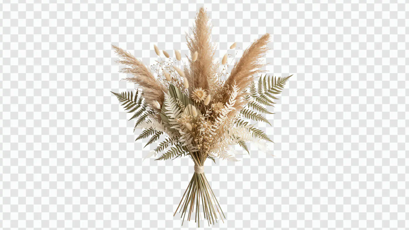 Boho Dried Floral Arrangement with Ferns PNG