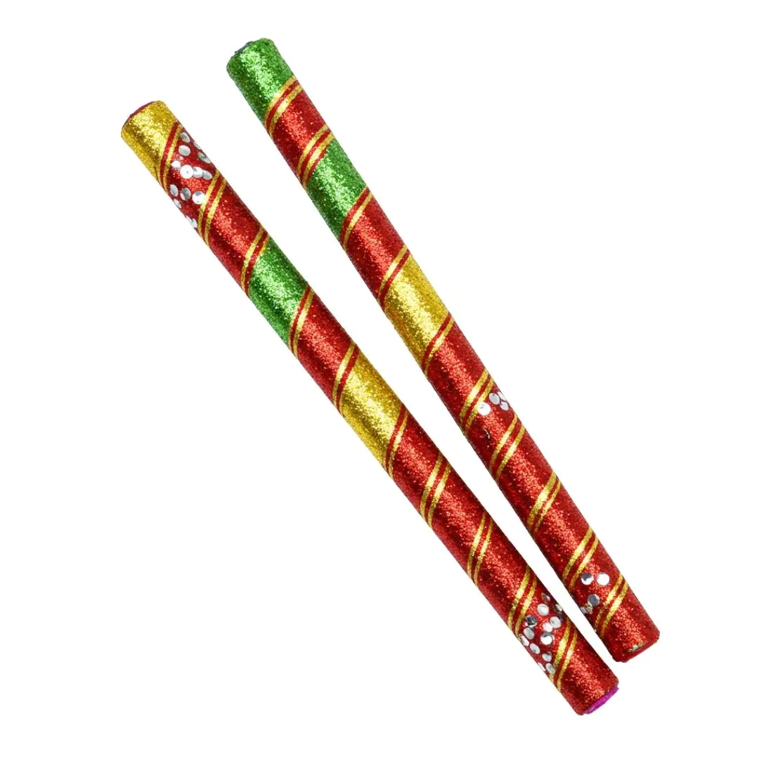 Festive Glittery Dandiya Sticks for Garba Dance PNG