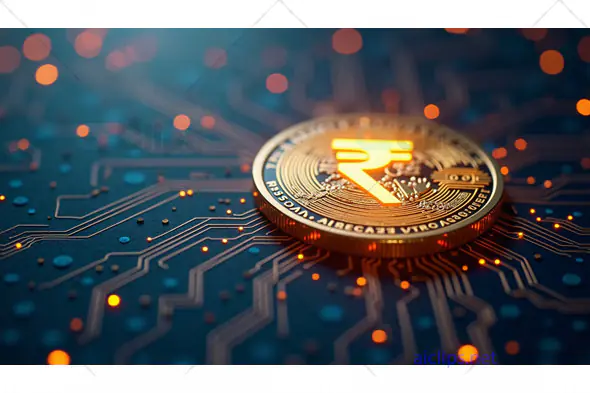 Digital Indian Rupee Coin on Circuit Board