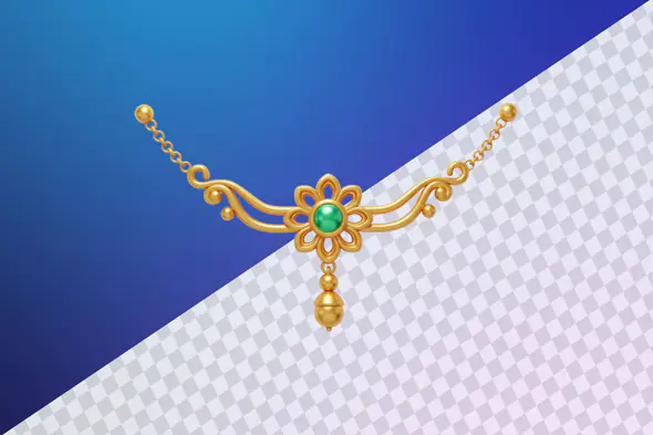Golden floral necklace with emerald green gemstone