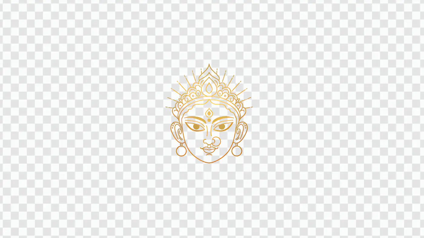 Elegant Goddess Durga Face Illustration Golden Line Art
