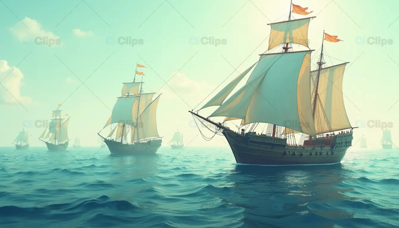 Majestic Sailing Ships on a Calm Sea