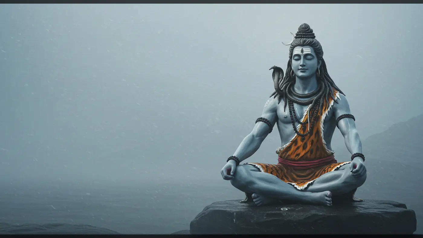 Lord Shiva in Meditation Pose on Misty Mountain