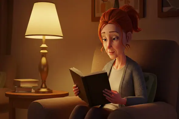 Animated Character's Cozy Reading Nook