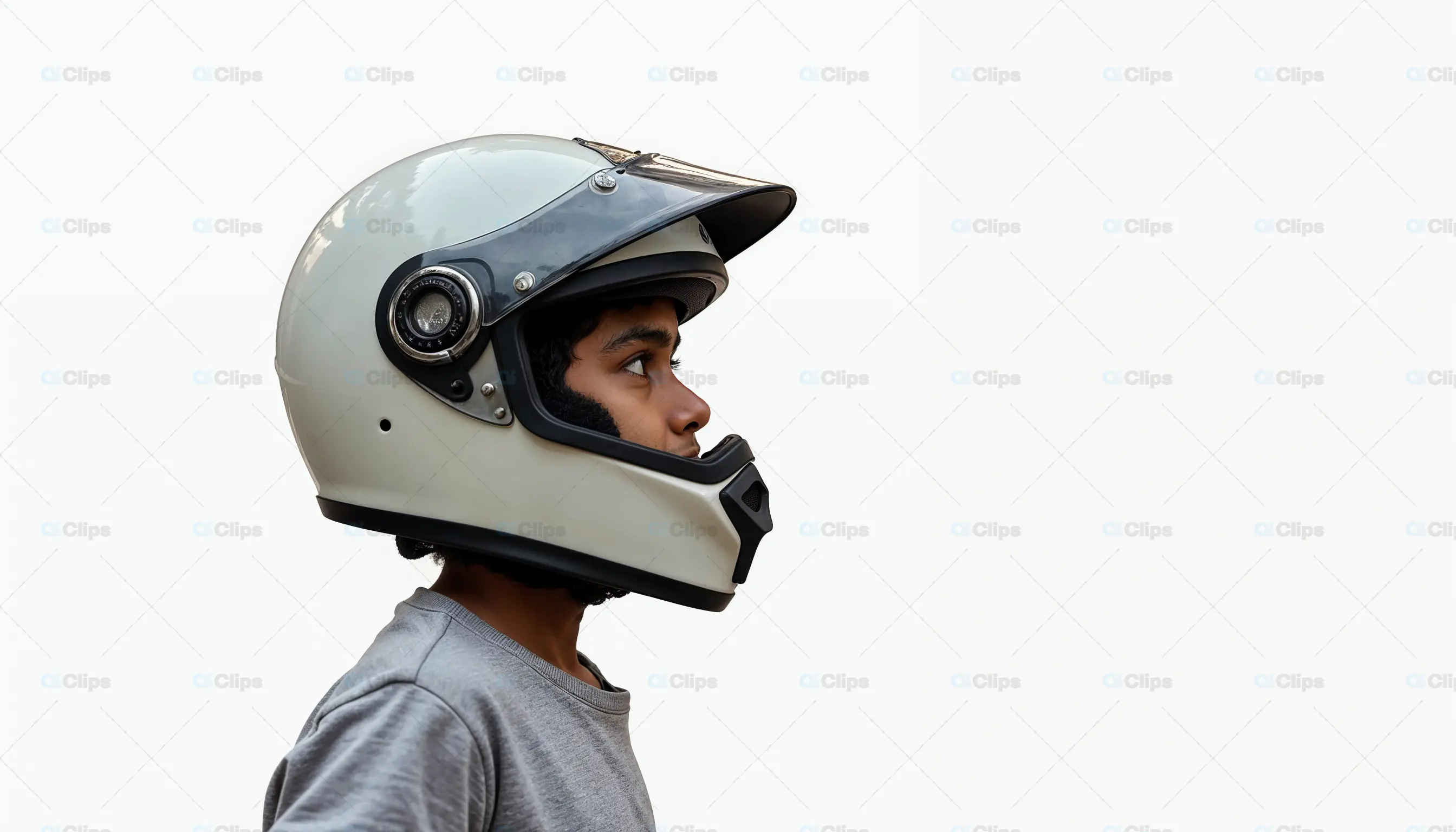 Young Boy Wearing Motorcycle Helmet Side View