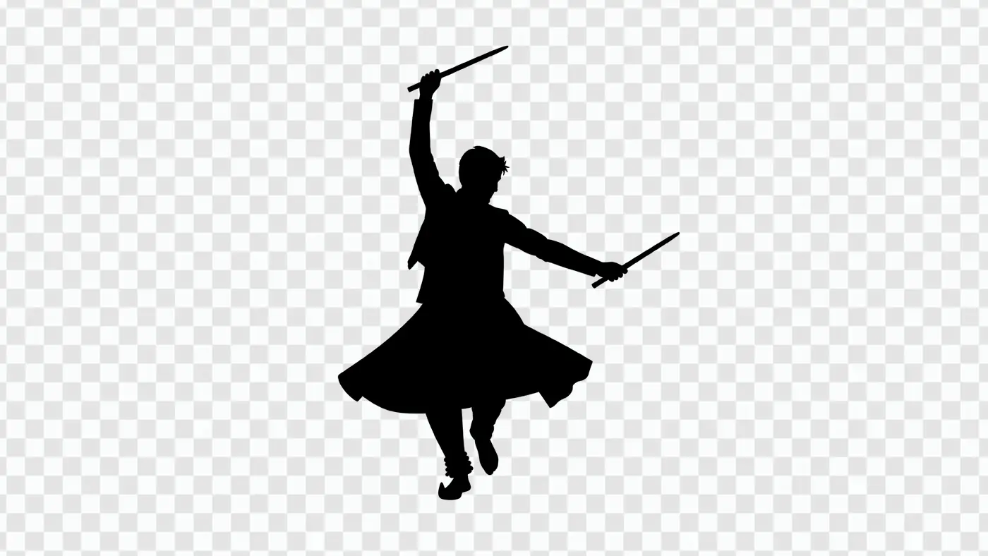 Energetic Male Dandiya Dancer Silhouette PNG