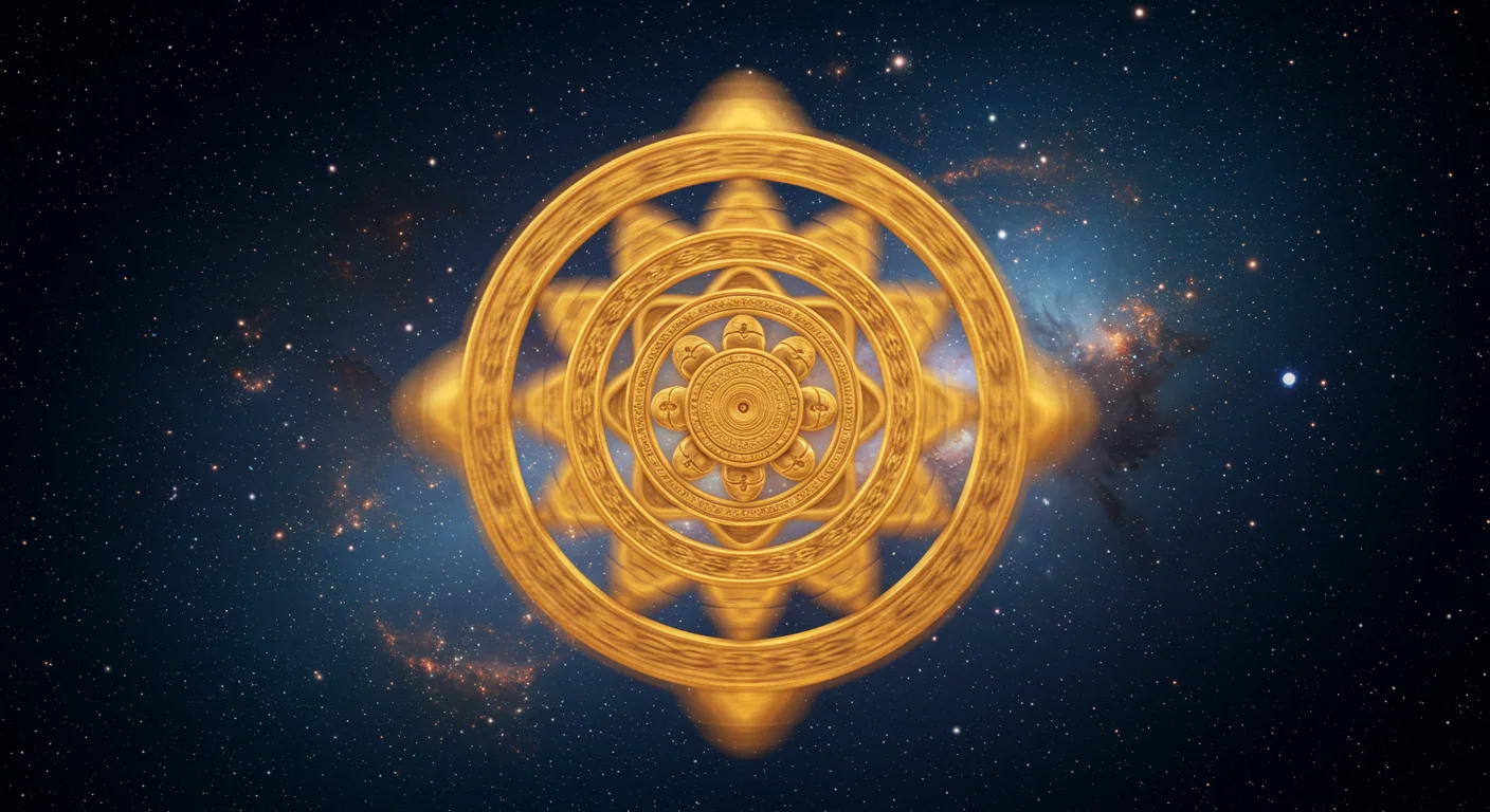 Spinning Golden Chakra in Space | Cosmic Hindu Symbol | AIClips Devotional Background