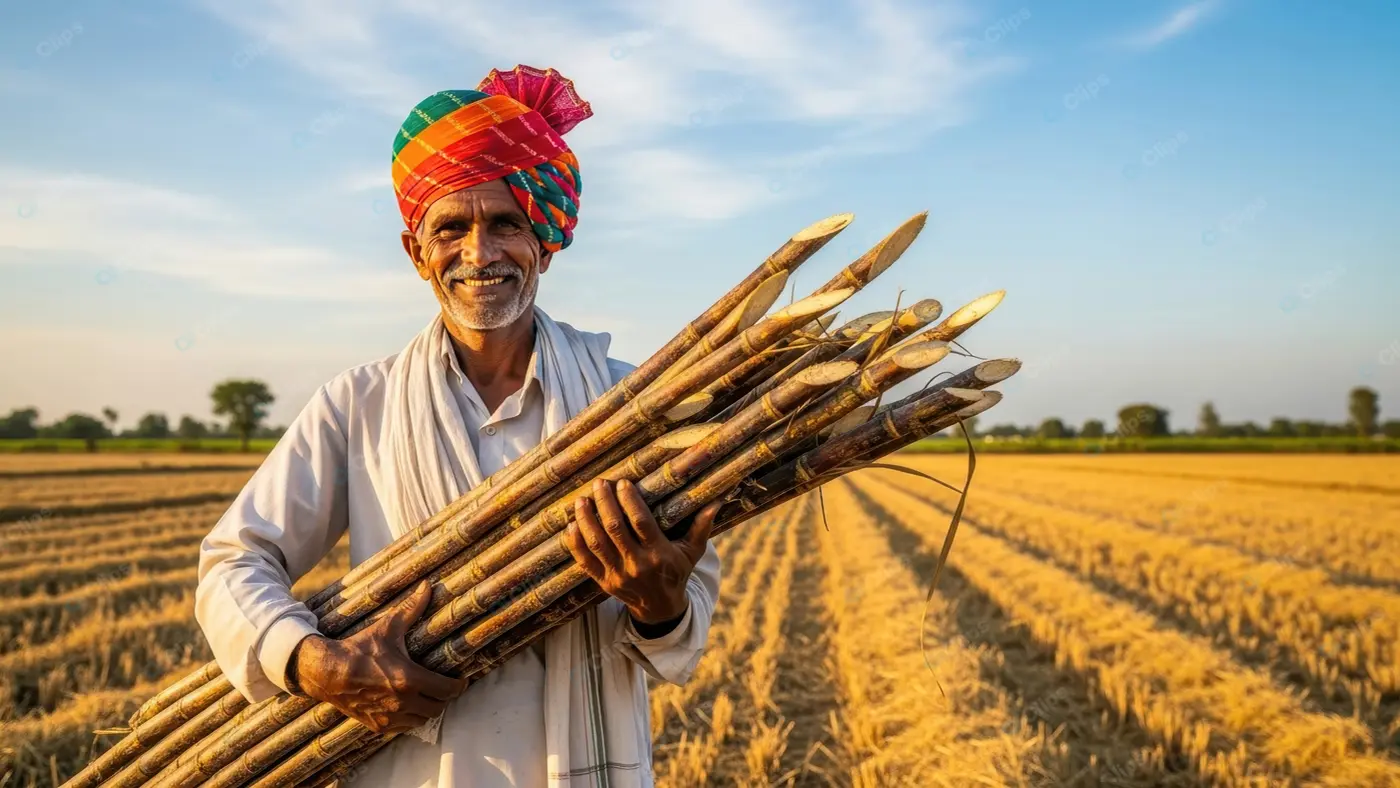 Smiling Farmer with Sugarcane Harvest
