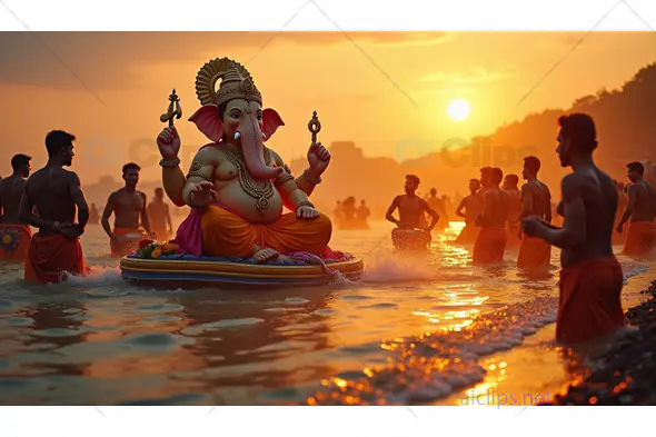 Ganesh Visarjan Celebration at Sunset on the Beach