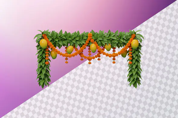 Mango leaf toran with marigold garland decoration