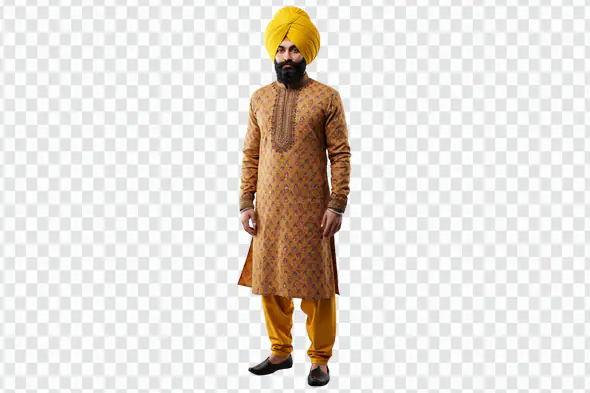 Sikh Man in Traditional Kurta and Turban PNG