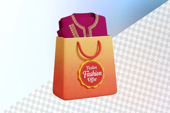 Festive fashion offer shopping bag with traditional garment